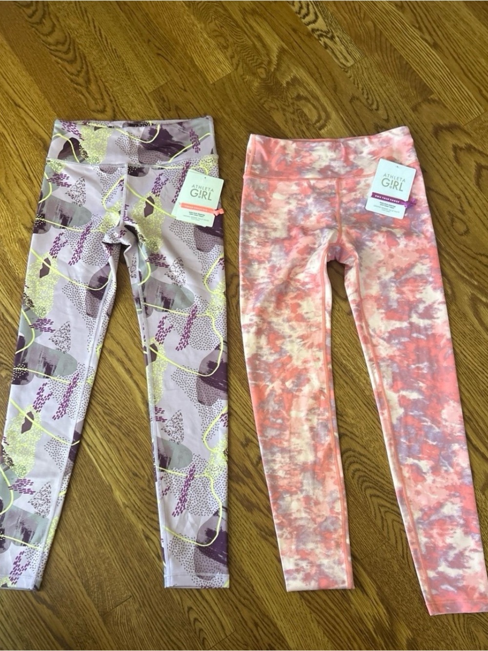Athleta Girls hi rise printed chitchat Leggings, new size 14
